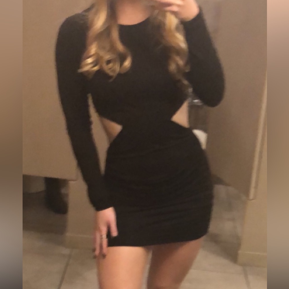 Windsor Black Long Sleeve Cut-Out Dress